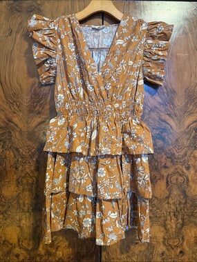 entro Mustard Yellow Floral Ruffle Mini Dress